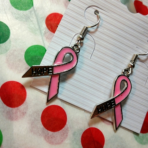 🆕Breast Cancer Dark Pink Hope Ribbon Enamel Earrings Dangling 1 1/2"NWT - Picture 4 of 6